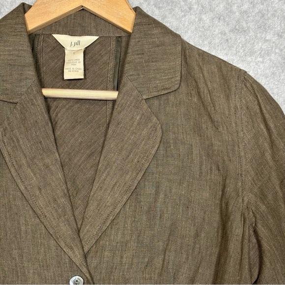 J. Jill 3/4 Sleeve Buttons Linen Blazer-Brown-Women Size 6 - Picture 1 of 5